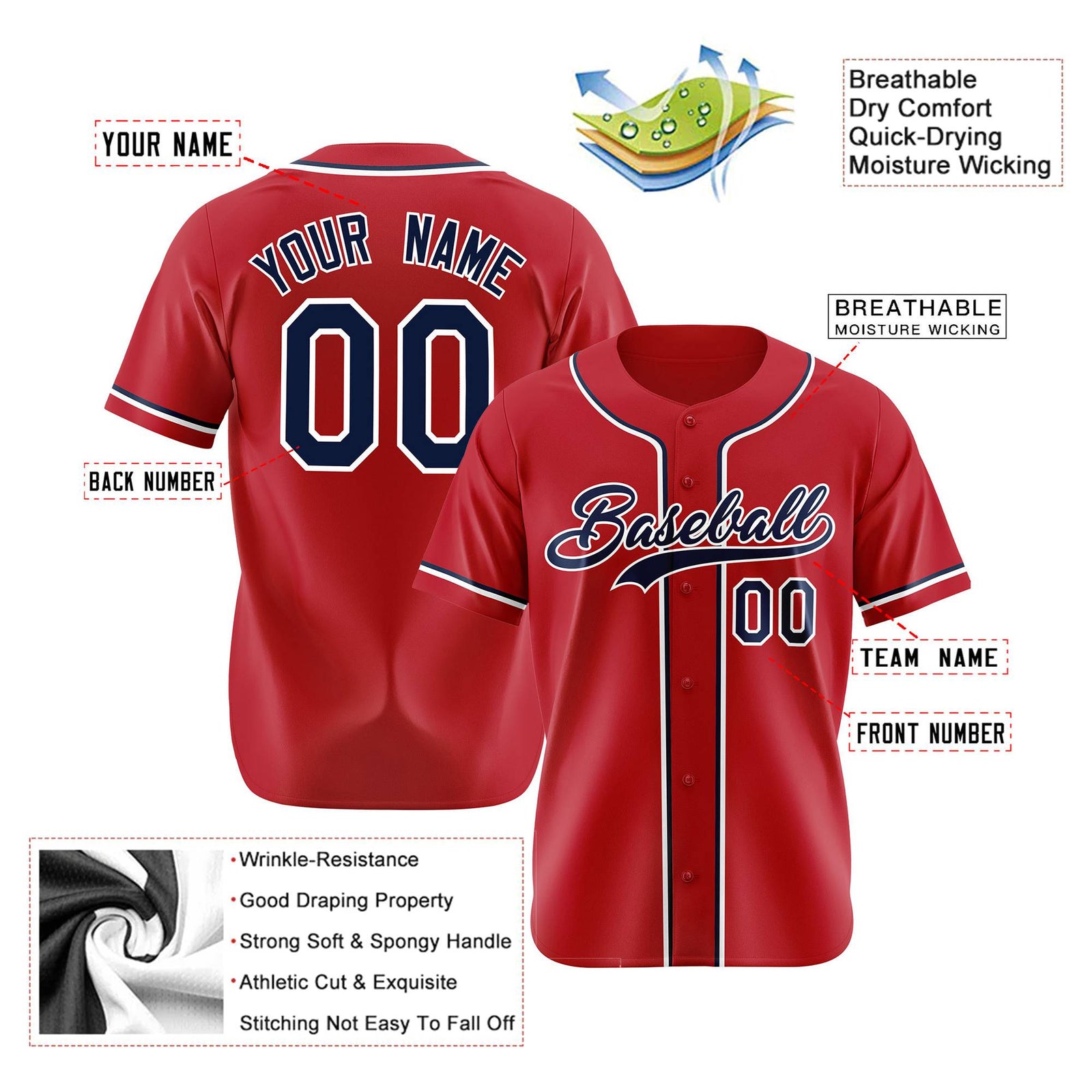 Custom Royal Red Navy White Authentic Baseball Jersey