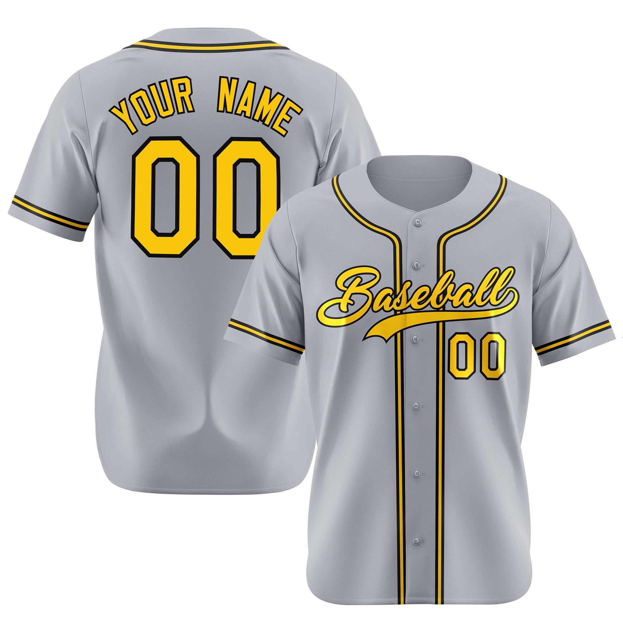 Custom Gray Yellow Black Authentic Baseball Jersey