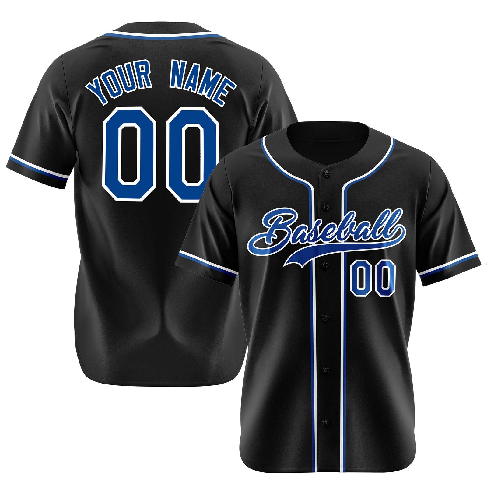 Custom Black Blue White Authentic Baseball Jersey