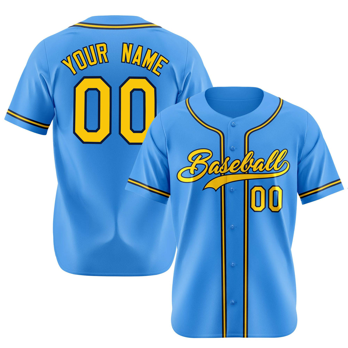 Custom Powder Blue Yellow Navy Authentic Baseball Jersey