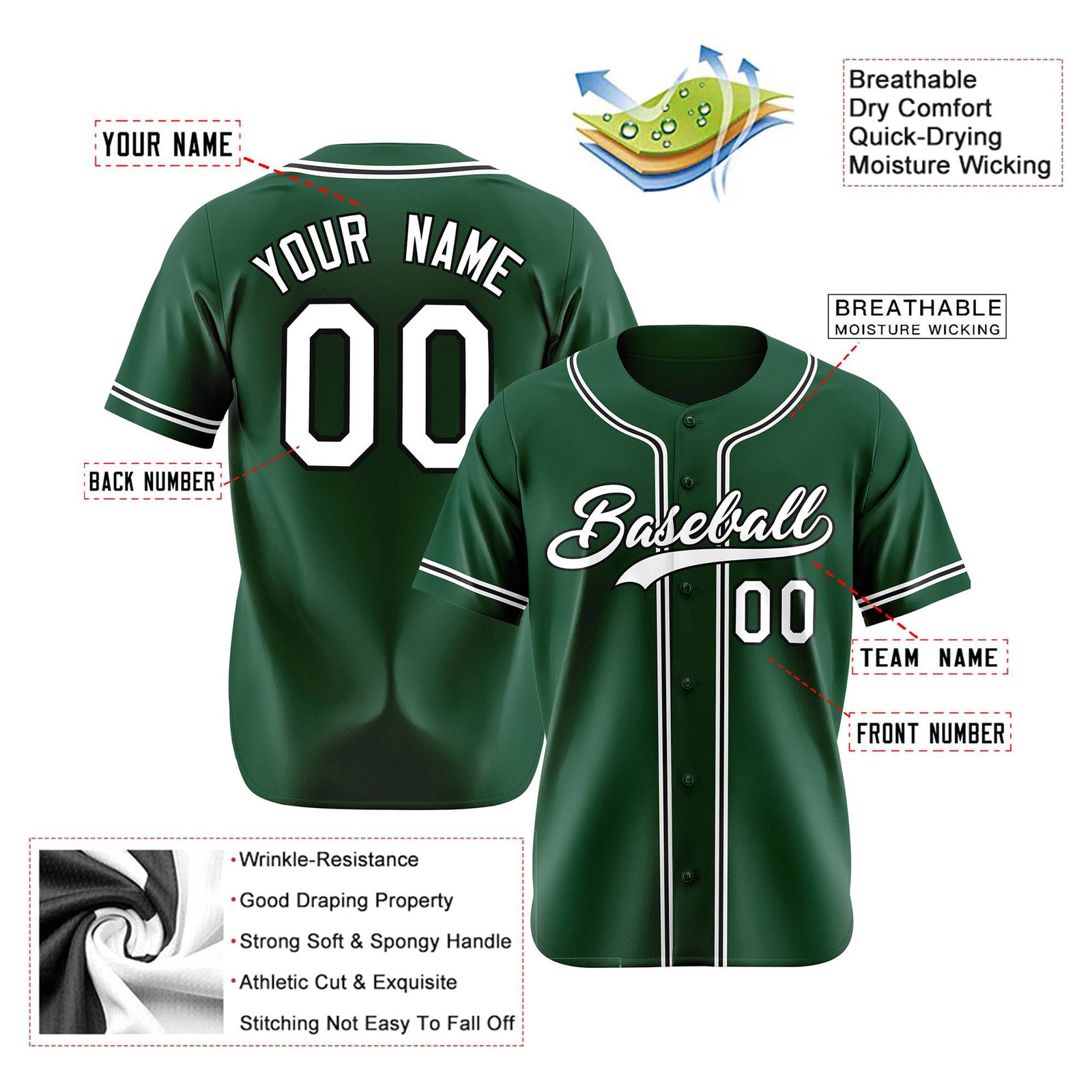 Custom Green White Black Authentic Baseball Jersey