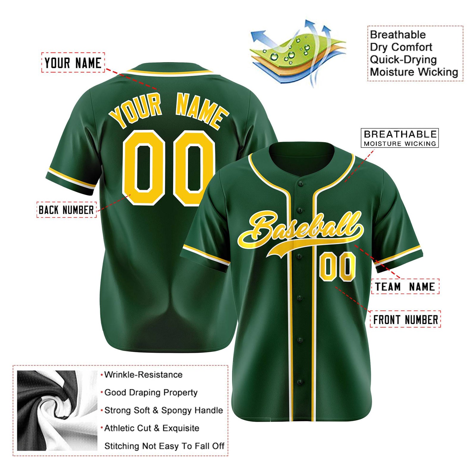 Custom Green Yellow White Authentic Baseball Jersey