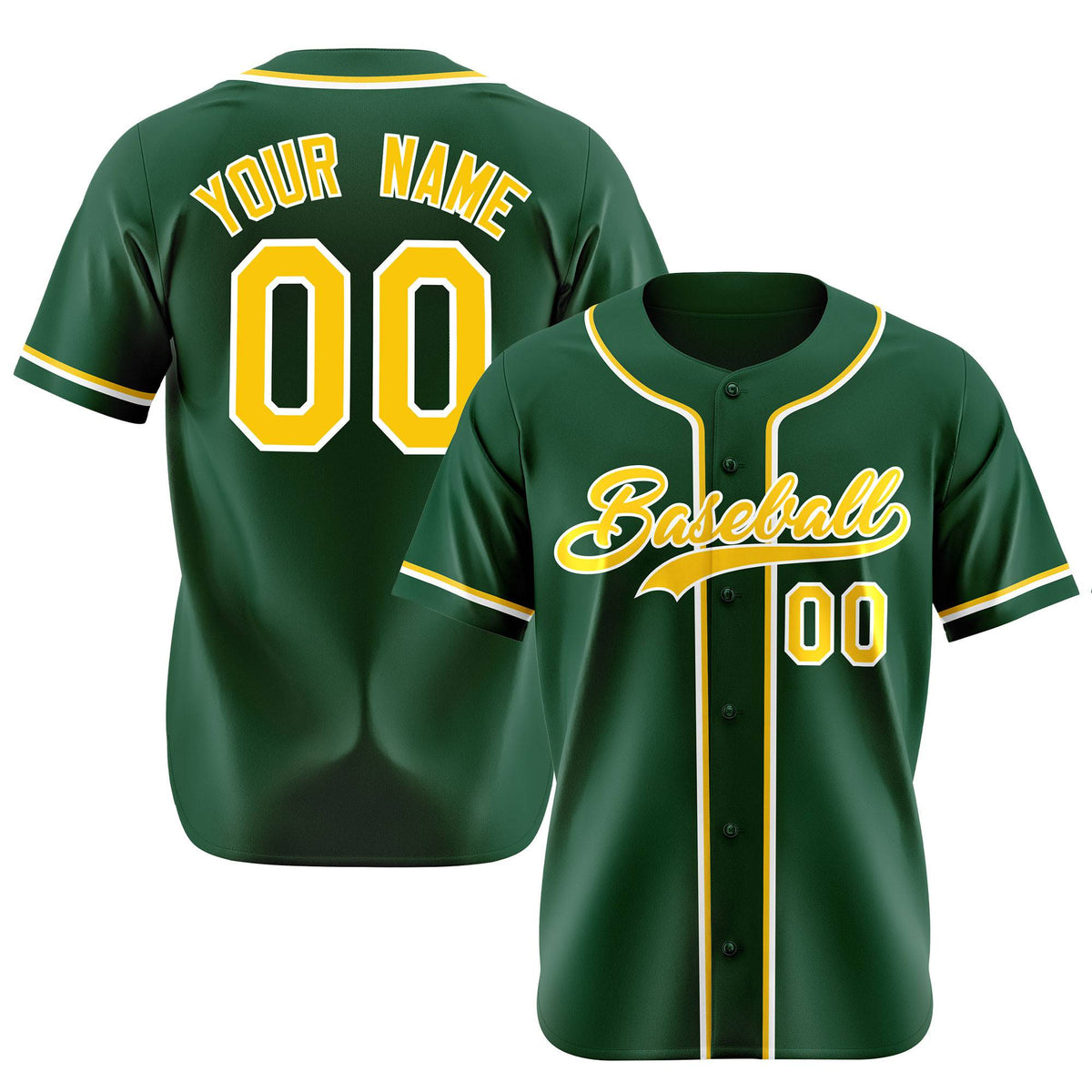 Custom Green Yellow White Authentic Baseball Jersey