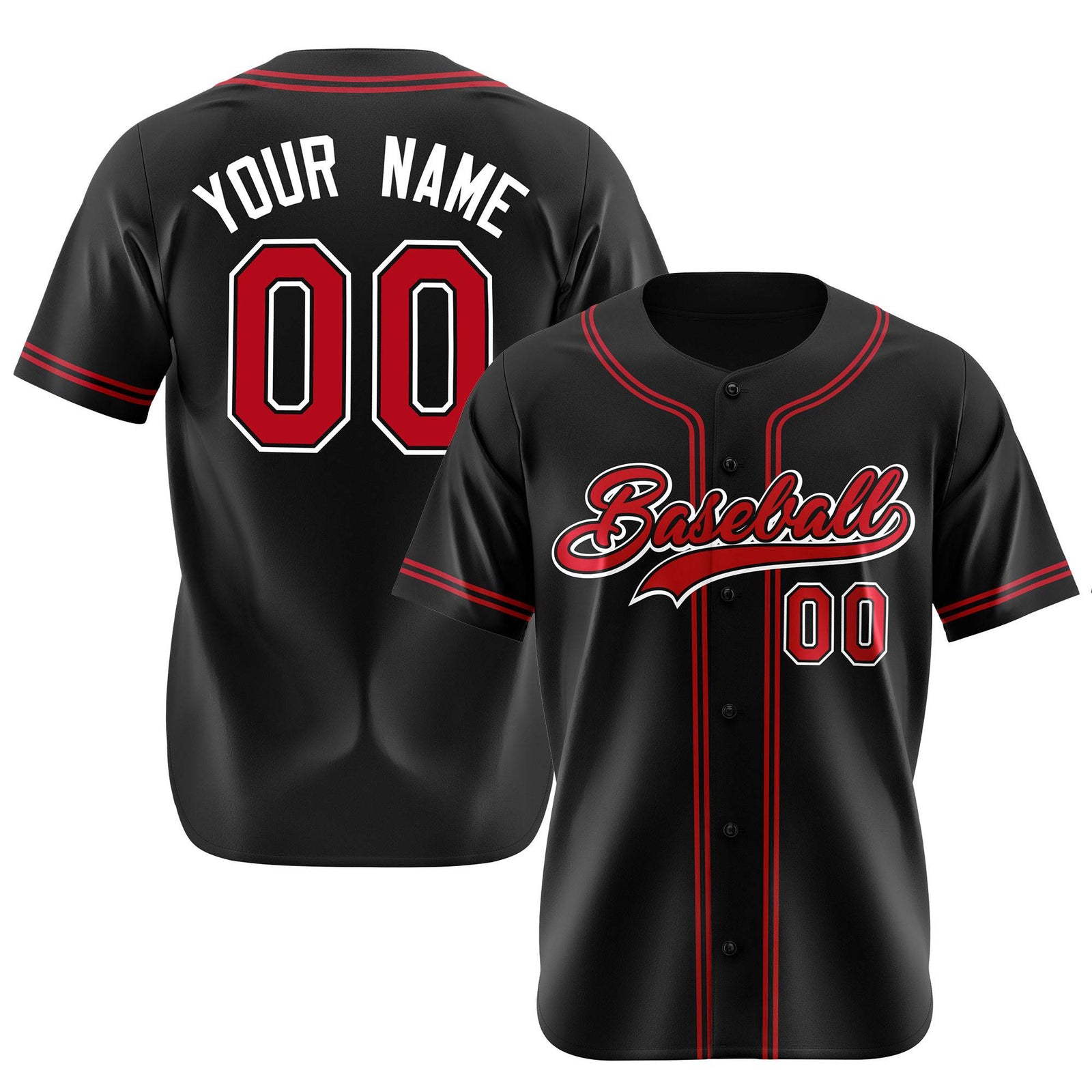 Custom Black Red White Authentic Baseball Jersey