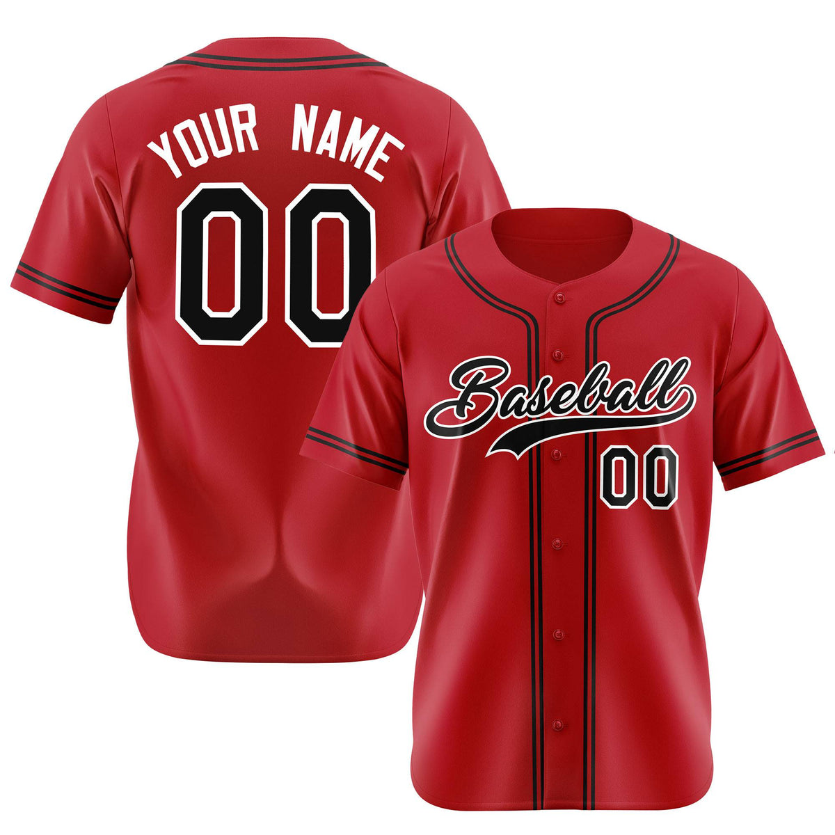Custom Red Black White Authentic Baseball Jersey