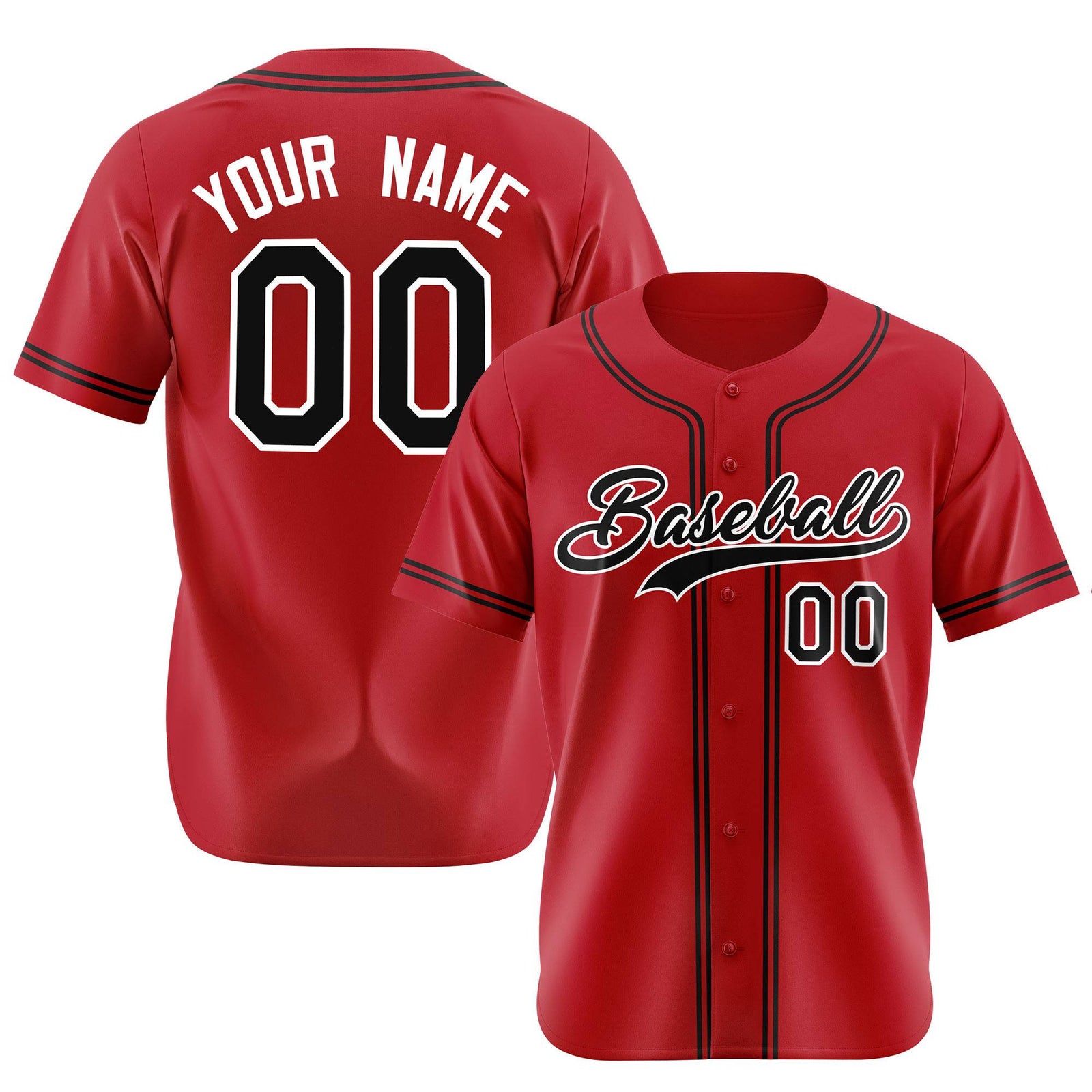 Custom Red Black White Authentic Baseball Jersey