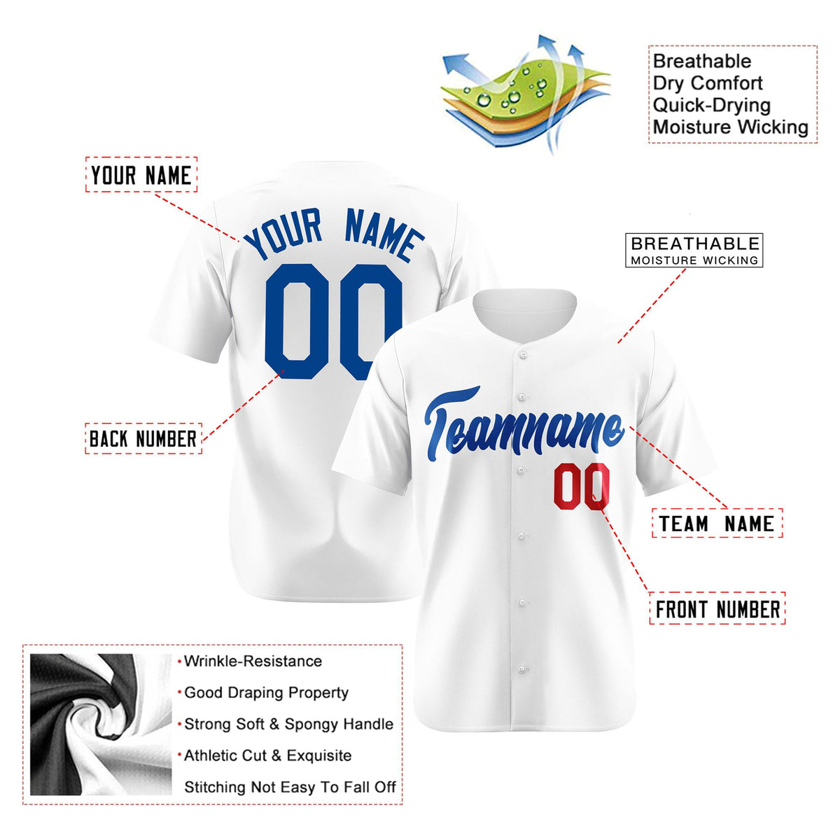 Custom White Royal Red Authentic Baseball Jersey