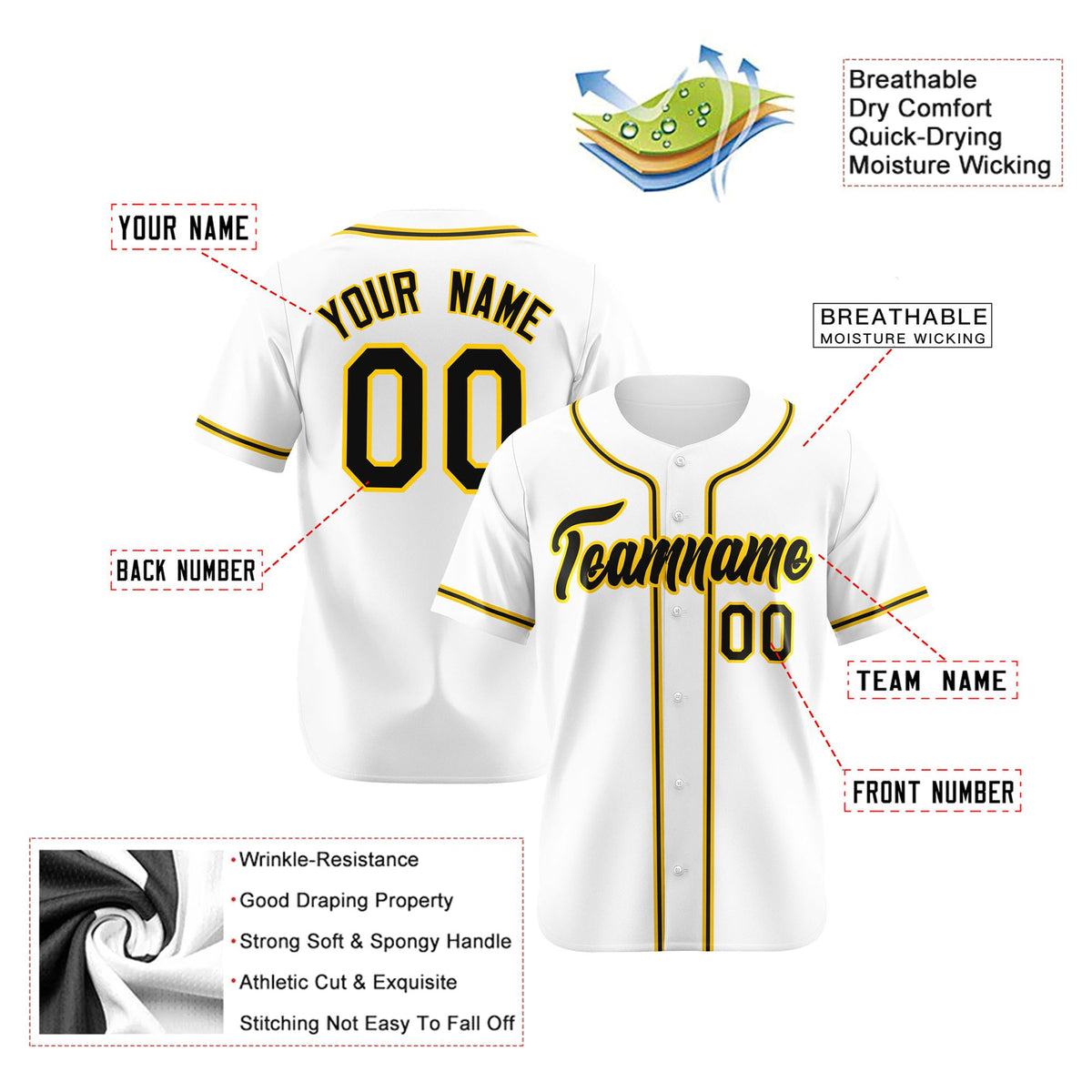 Custom White Black Yellow Authentic Baseball Jersey
