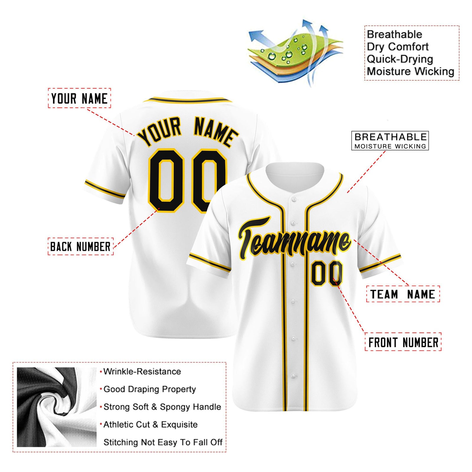 Custom White Black Yellow Authentic Baseball Jersey