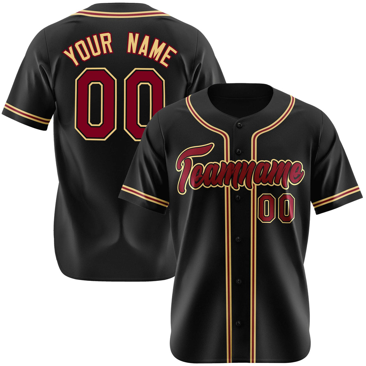 Custom Black Crimson Khaki Authentic Baseball Jersey