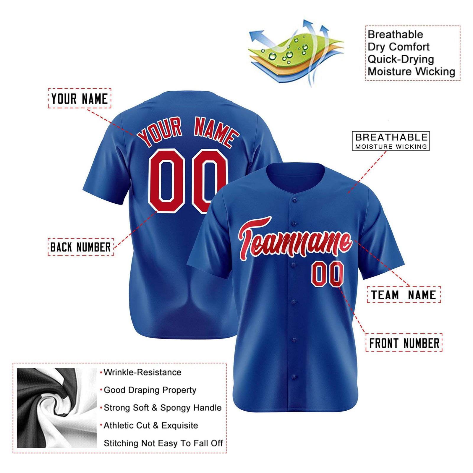 Custom Royal Blue Red Authentic Baseball Jersey