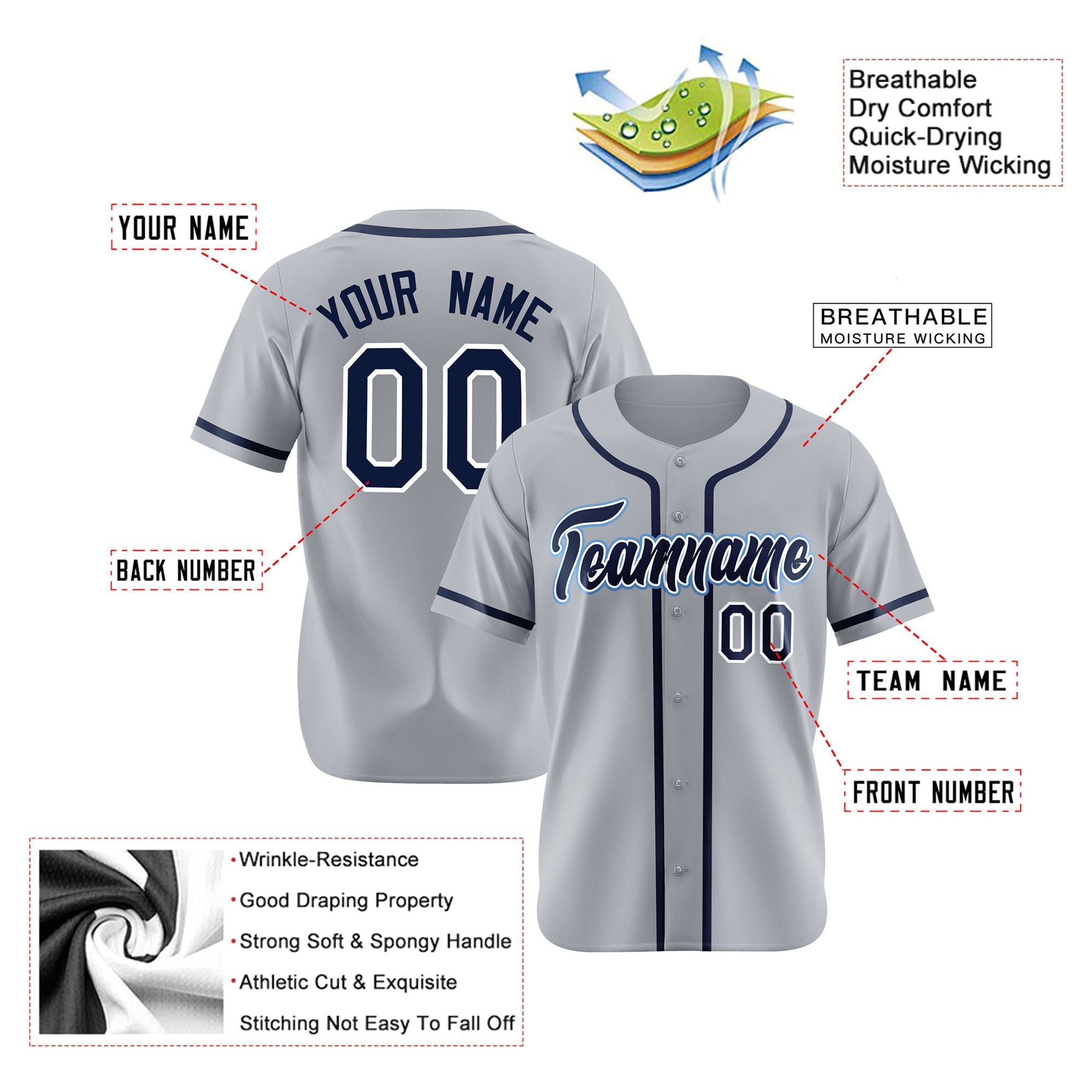 Custom Gray Navy Authentic Baseball Jersey