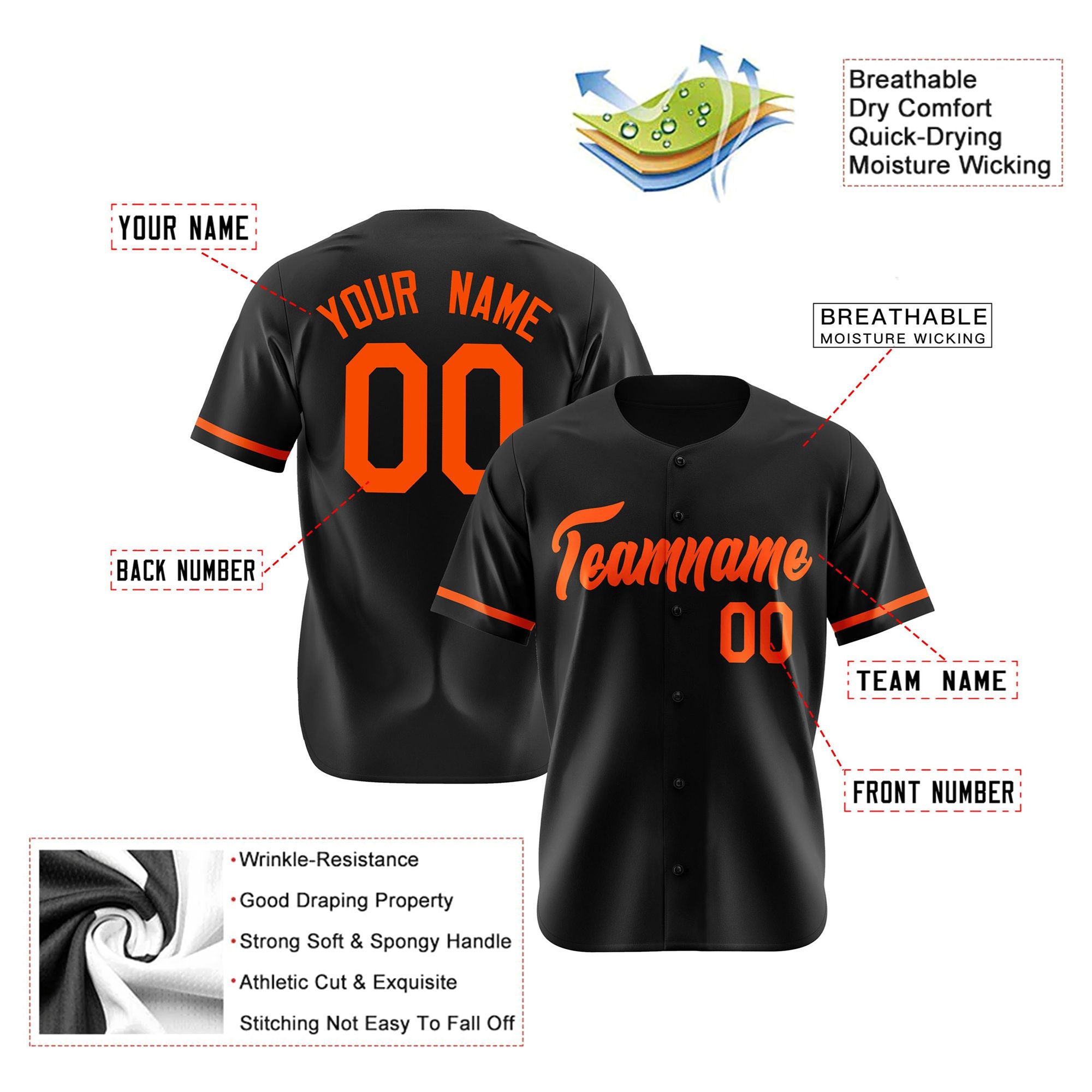 Custom Black Orange Authentic Baseball Jersey