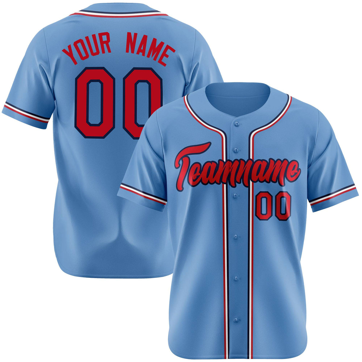 Custom Light Blue Red White Authentic Baseball Jersey