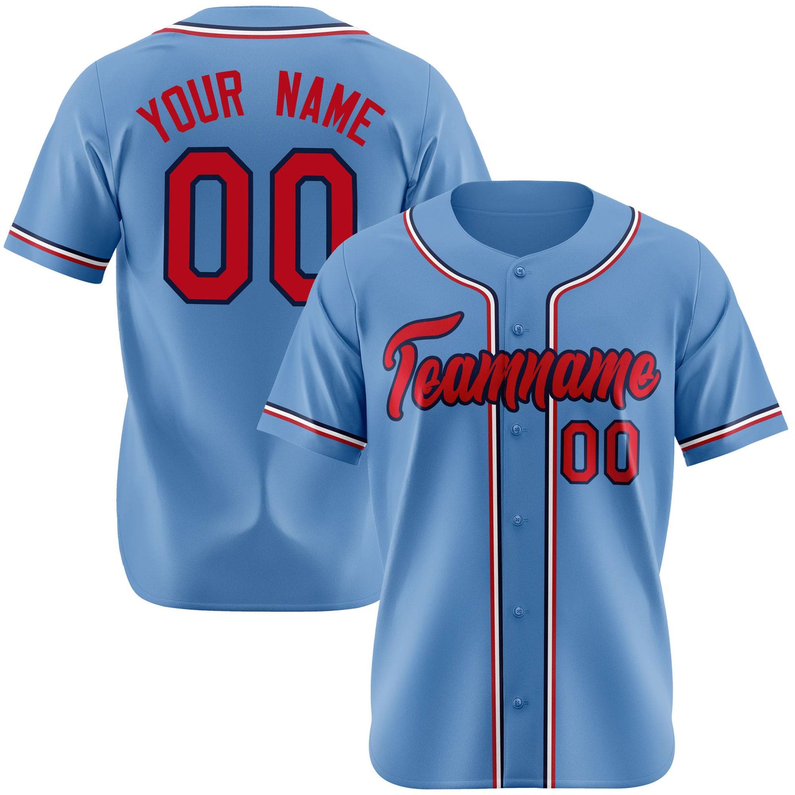 Custom Light Blue Red White Authentic Baseball Jersey