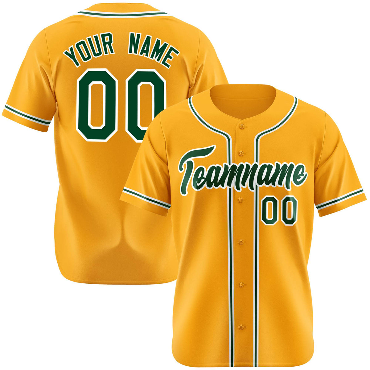 Custom Gold Green Authentic Baseball Jersey