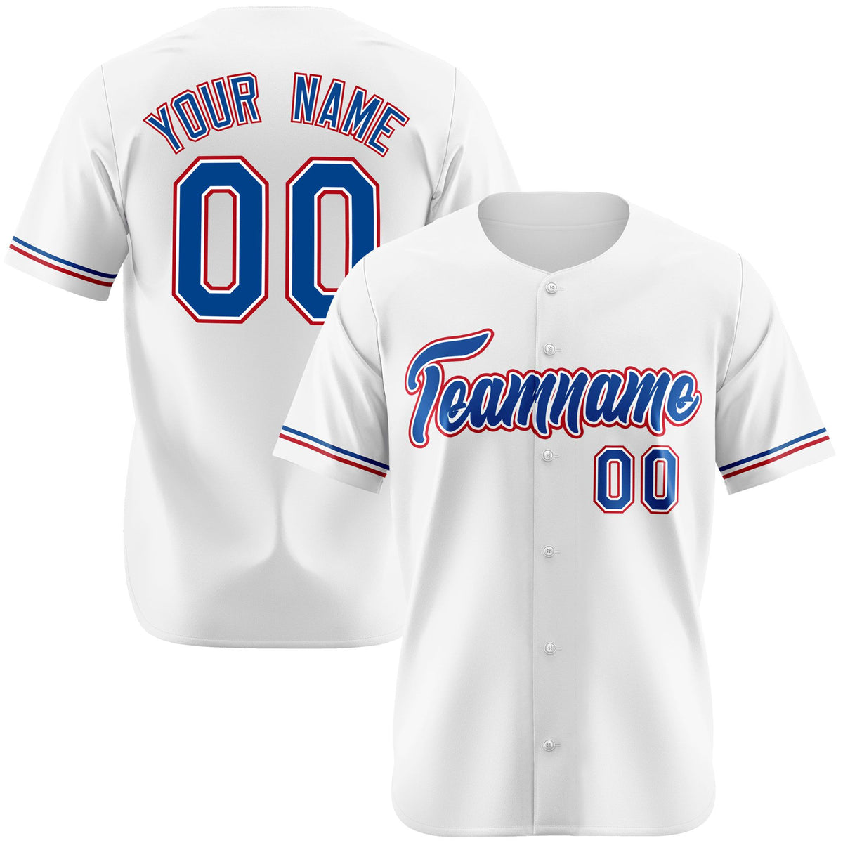 Custom White Blue Red Authentic Baseball Jersey