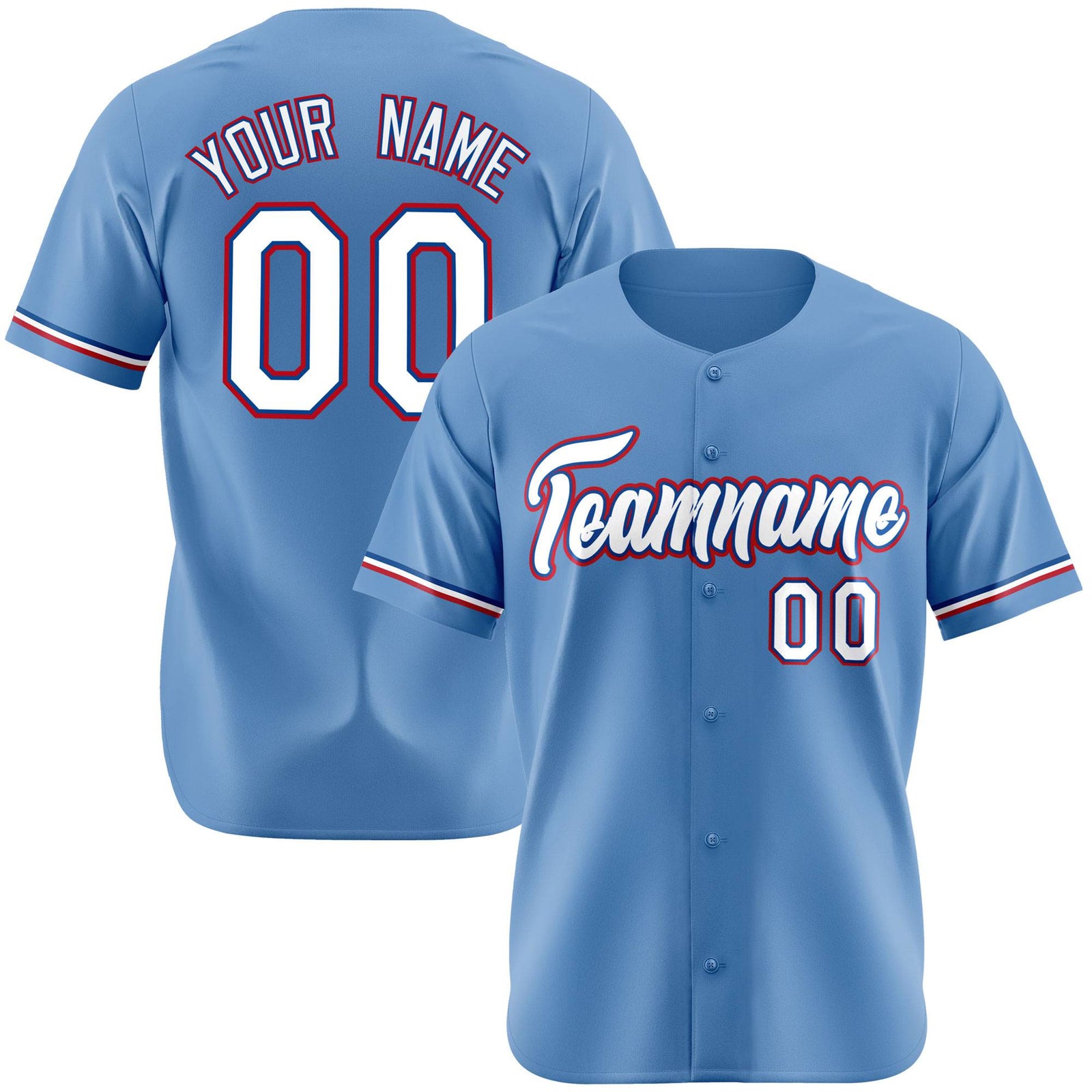 Custom Light Blue White Red Authentic Baseball Jersey