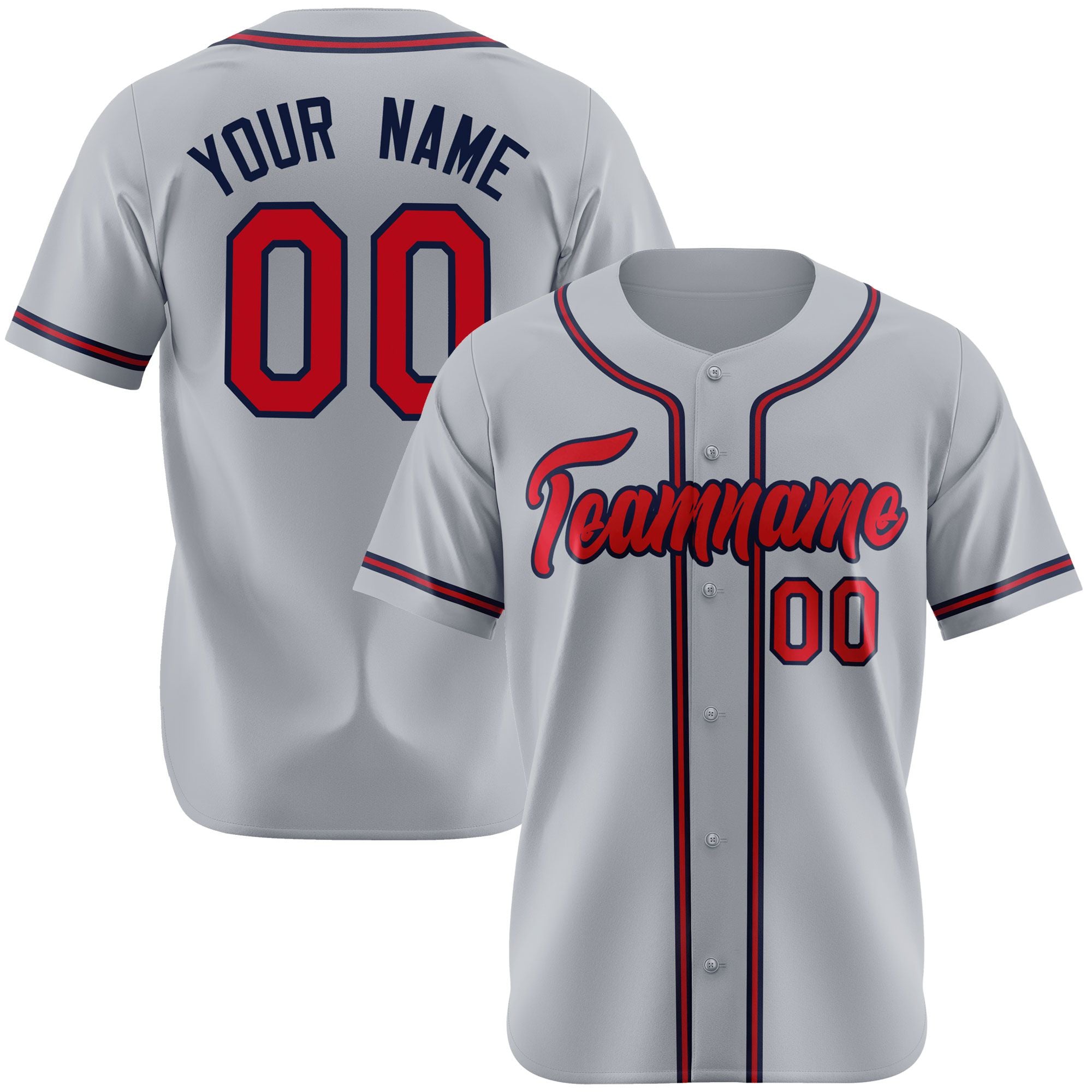 Custom Gray Red Navy Authentic Baseball Jersey