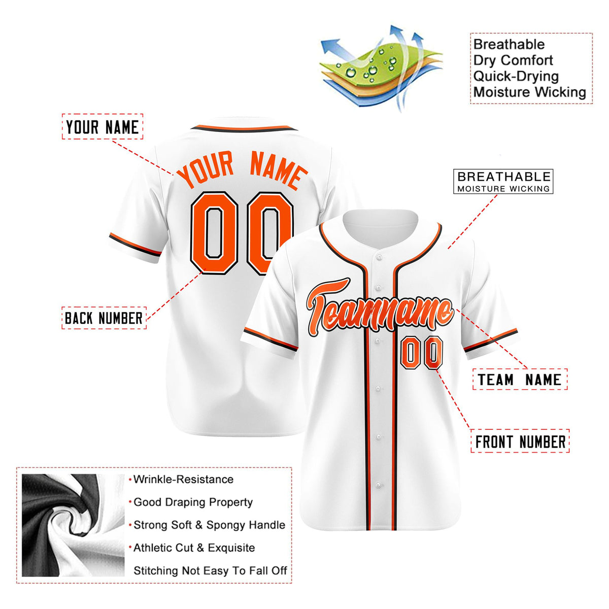 Custom White Orange Black Authentic Baseball Jersey