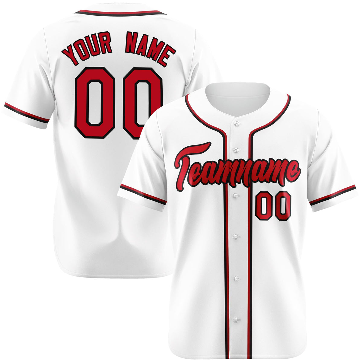 Custom White Red Black Authentic Baseball Jersey