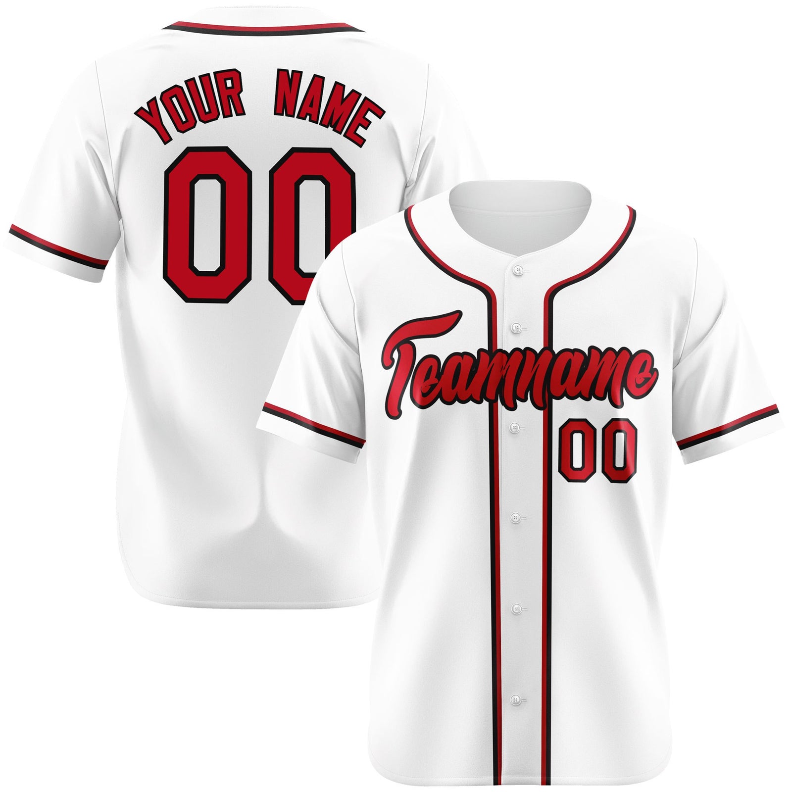 Custom White Red Black Authentic Baseball Jersey
