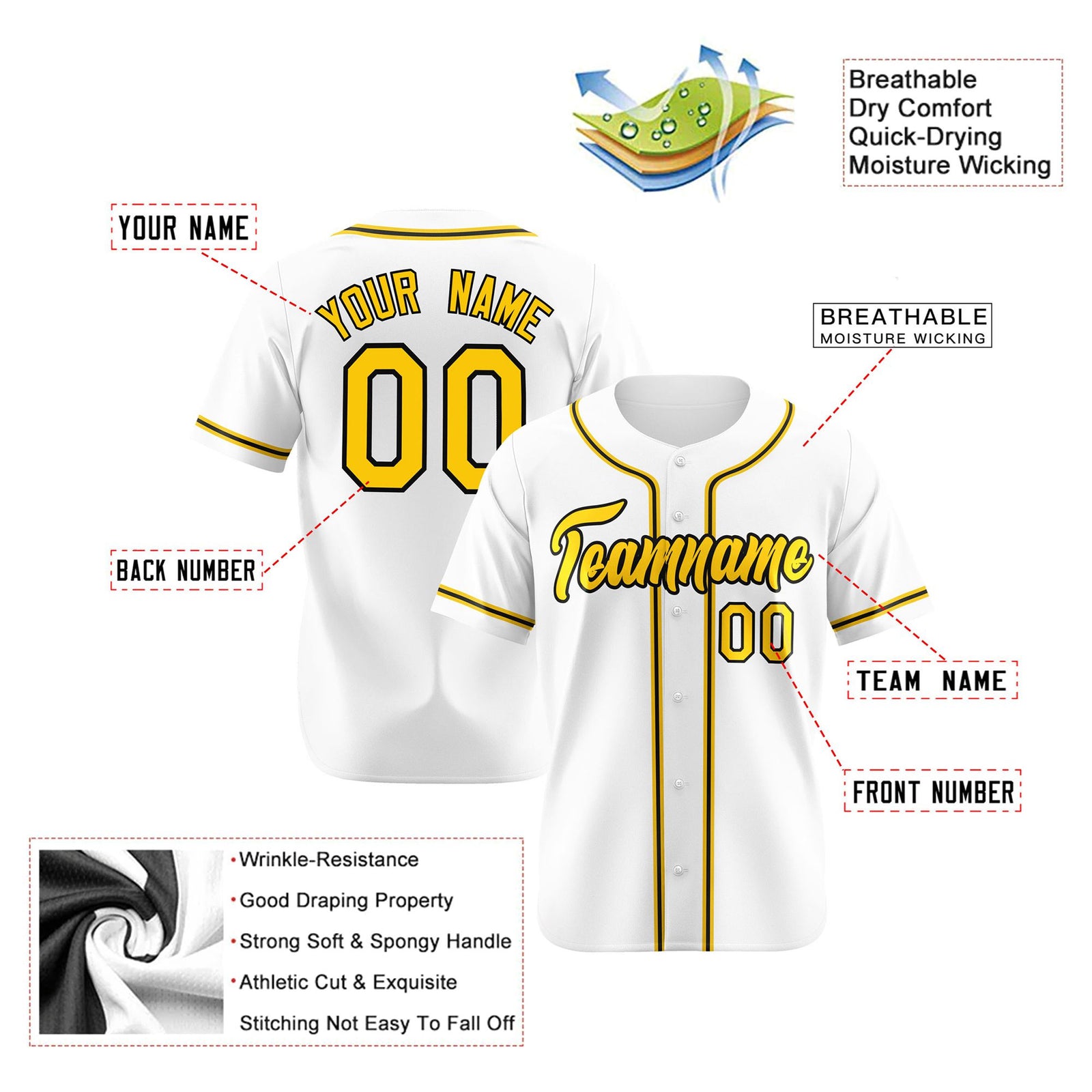 Custom White Yellow Black Authentic Baseball Jersey