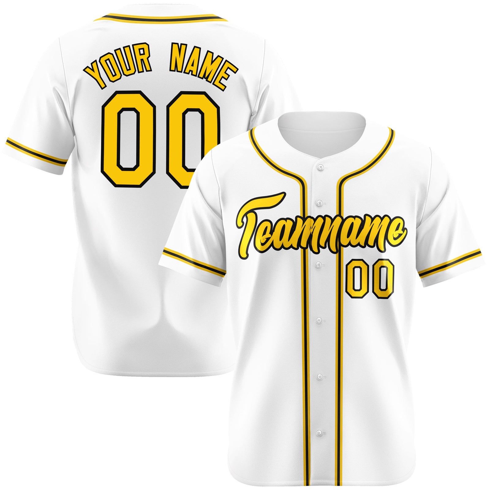 Custom White Yellow Black Authentic Baseball Jersey