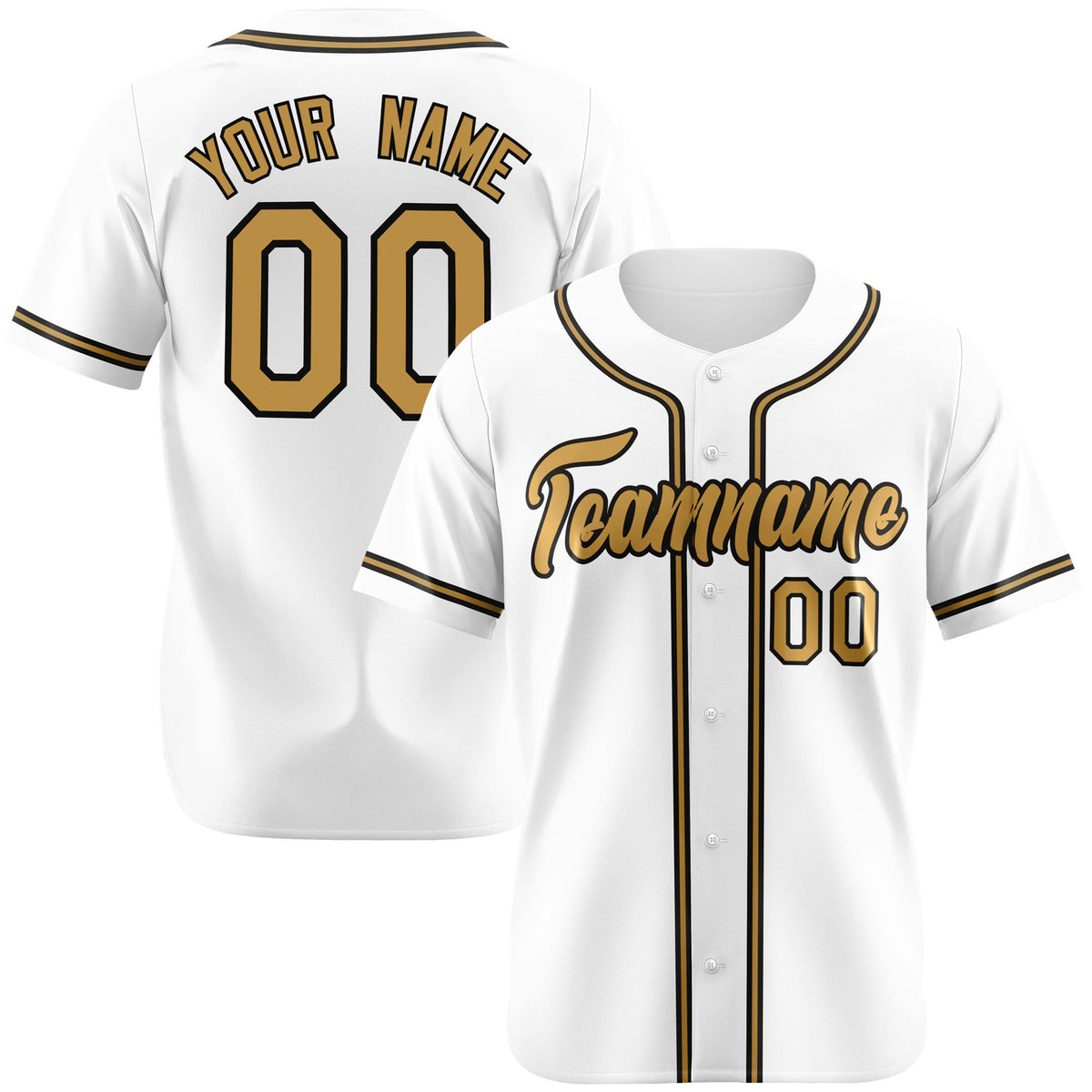 Custom White Old Gold Black Authentic Baseball Jersey