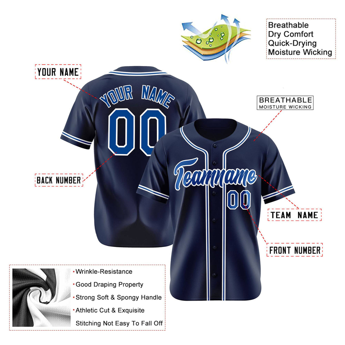 Custom Navy Blue White Authentic Baseball Jersey