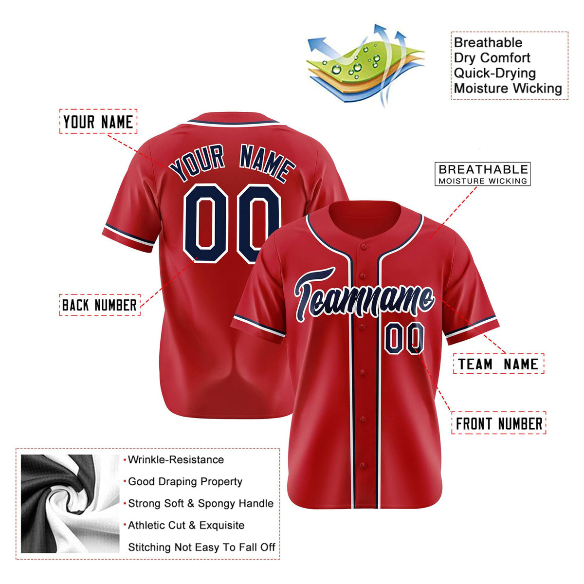 Custom Royal Red Navy White Authentic Baseball Jersey