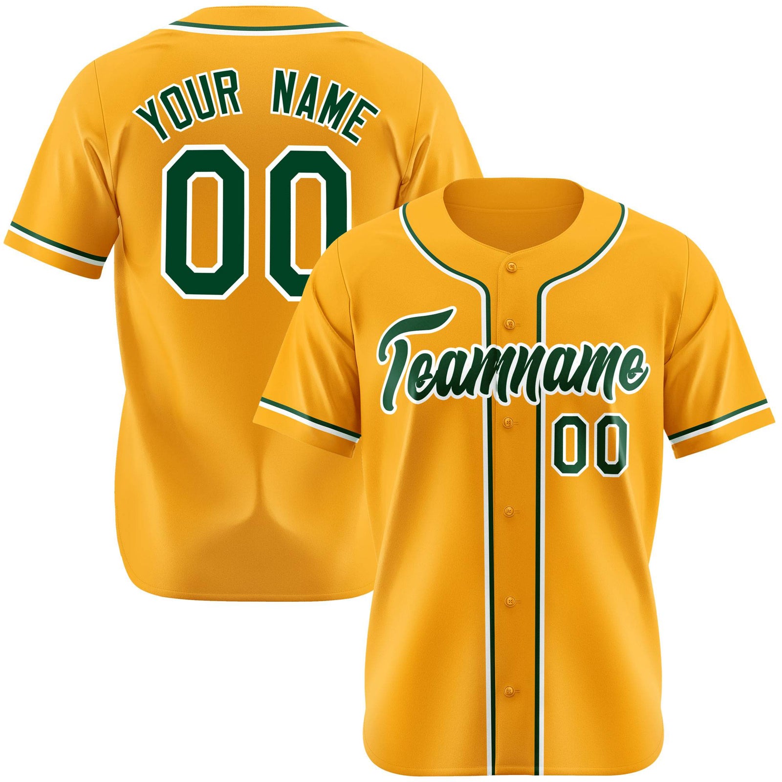 Custom Gold Green White Authentic Baseball Jersey