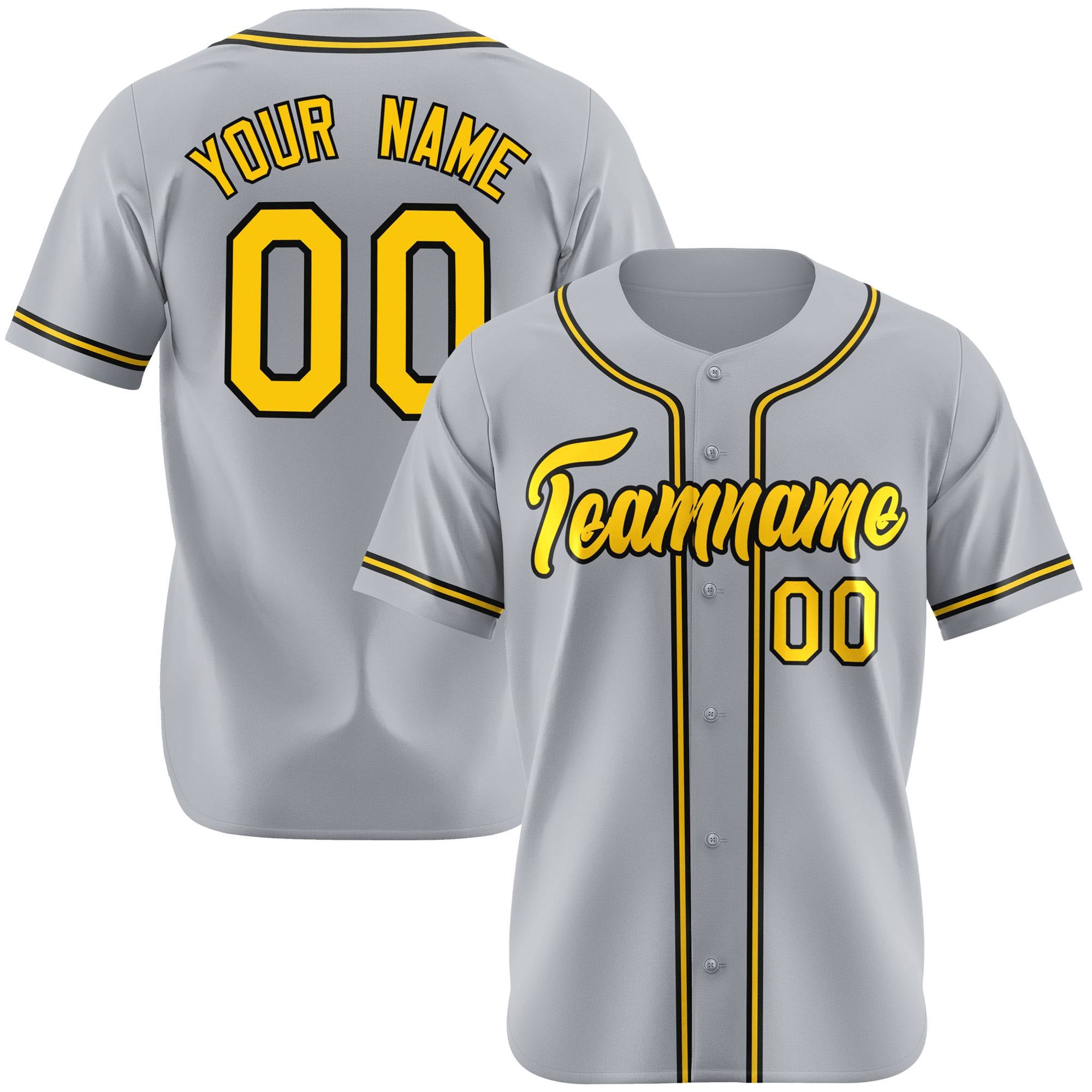 Custom Gray Yellow Black Authentic Baseball Jersey