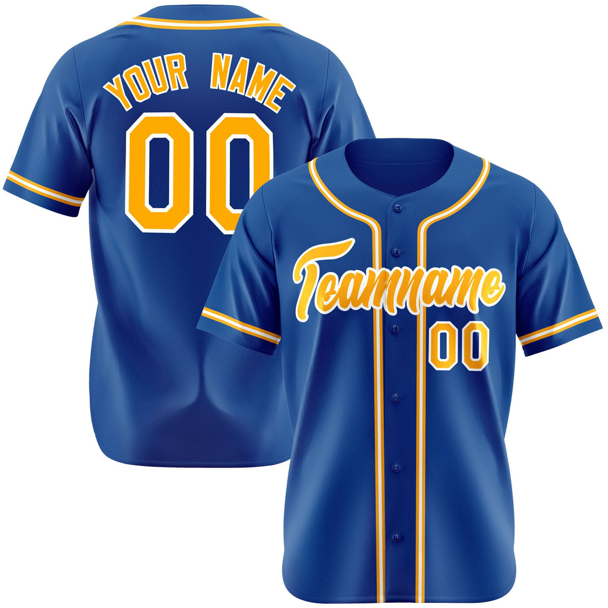 Custom Royal Blue Yellow White Authentic Baseball Jersey