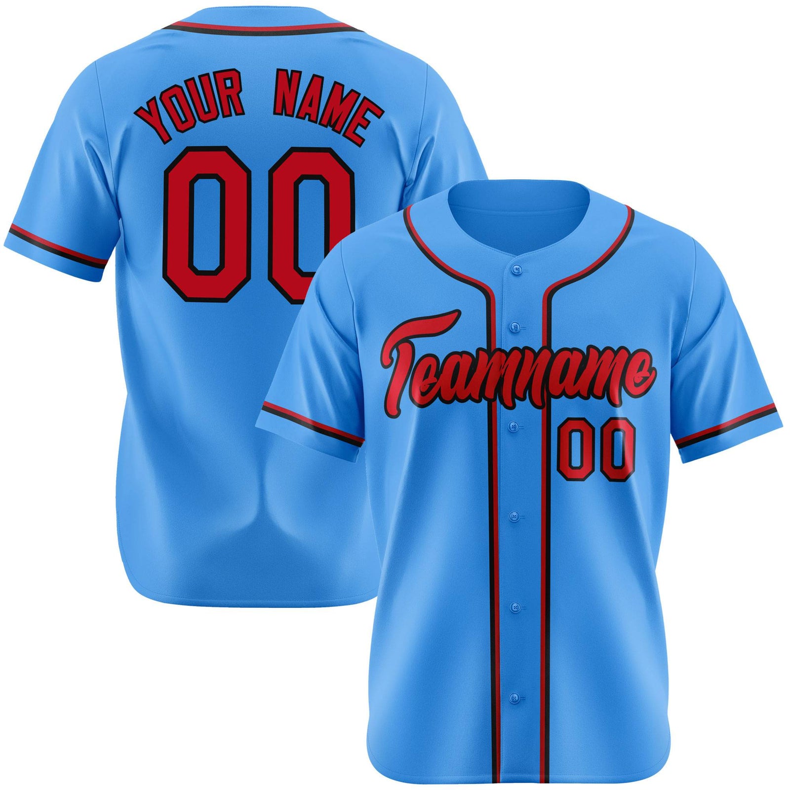Custom Powder Blue Red Black Authentic Baseball Jersey