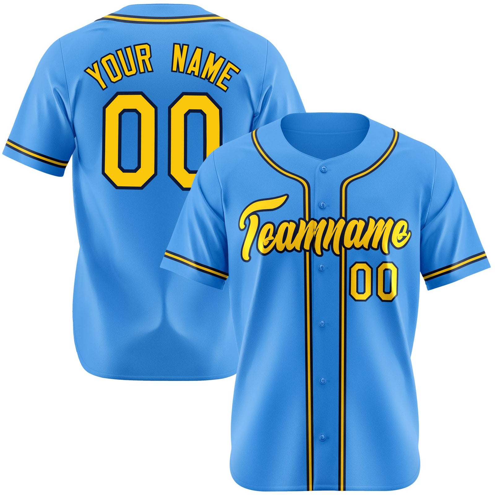 Custom Powder Blue Yellow Navy Authentic Baseball Jersey