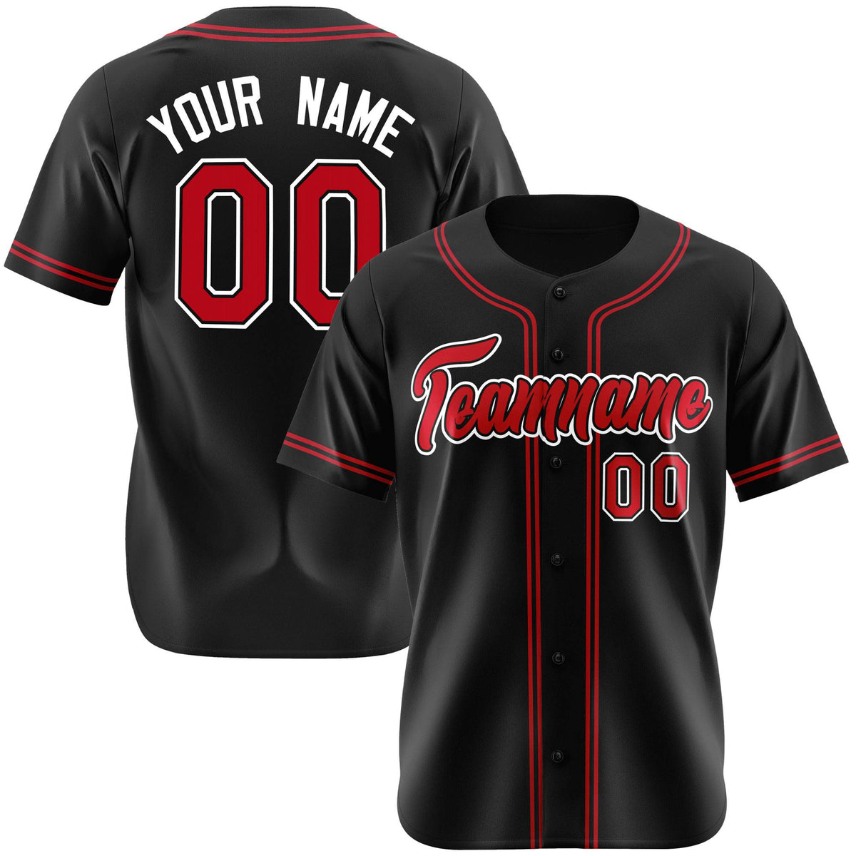 Custom Black Red White Authentic Baseball Jersey