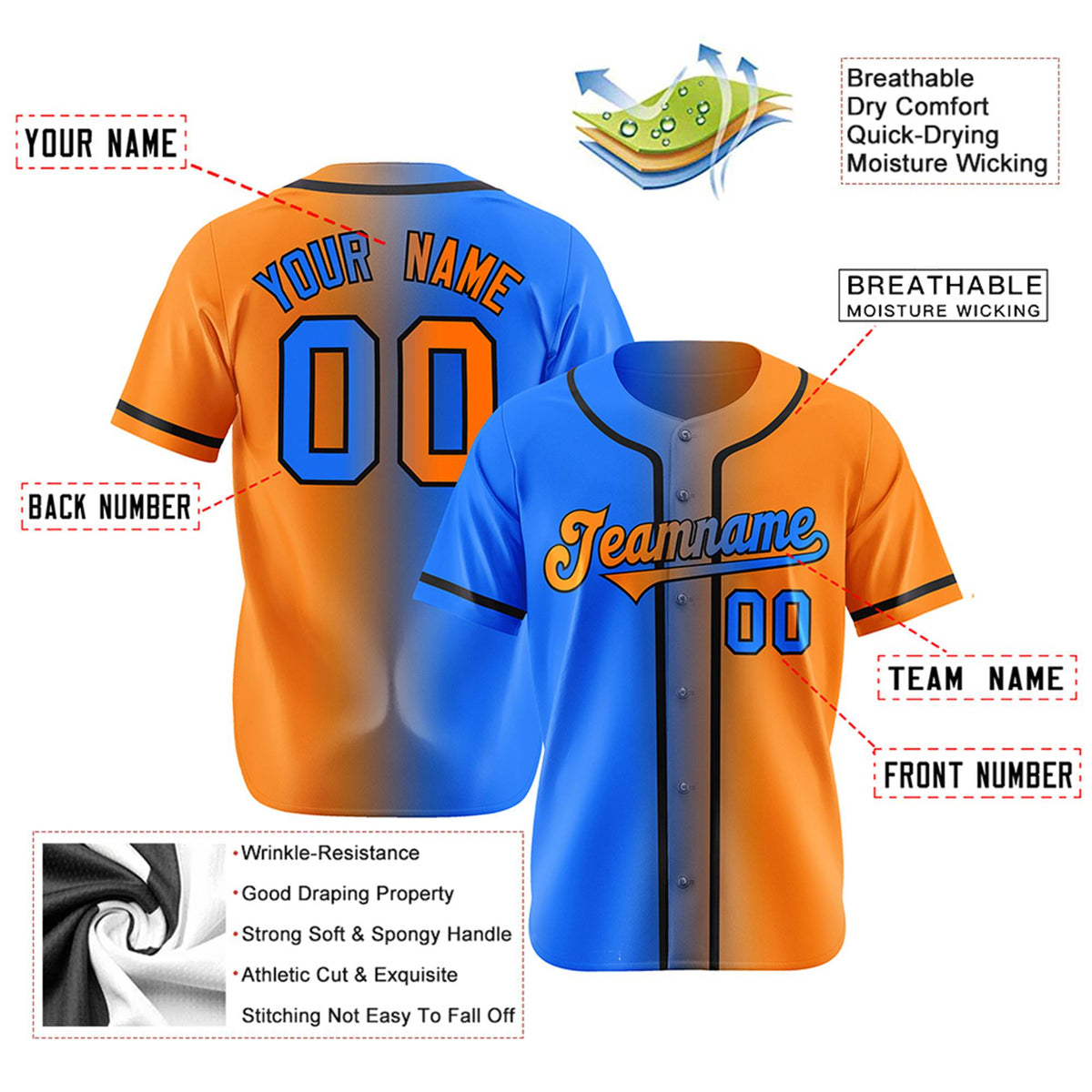Custom Orange Blue Gradient Style Authentic Baseball Jersey