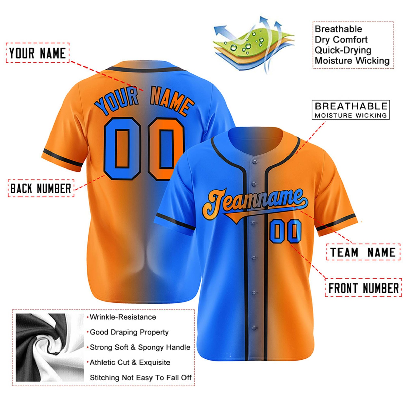 Custom Orange Blue Gradient Style Authentic Baseball Jersey