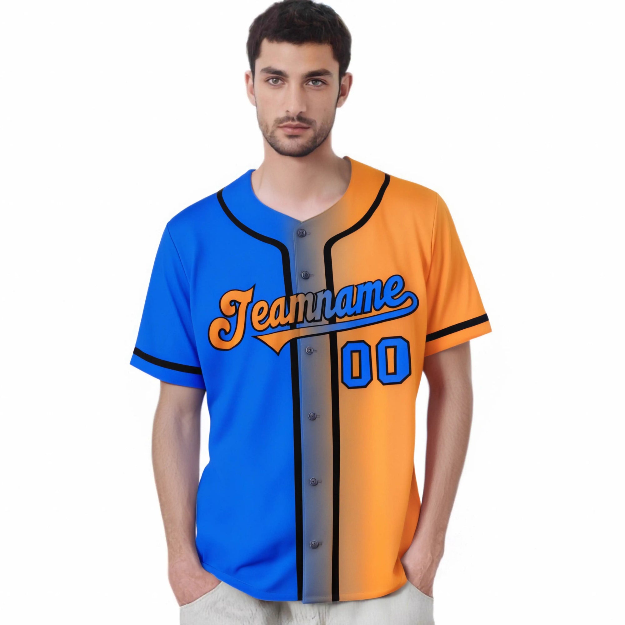 Custom Orange Blue Gradient Style Authentic Baseball Jersey