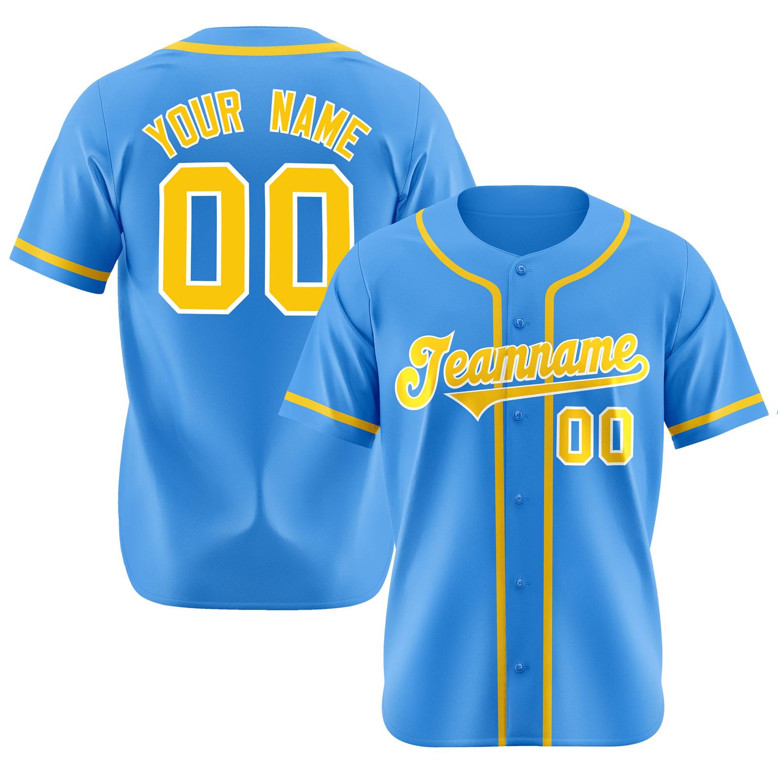 Custom Powder Blue Glod Classic Style Authentic Baseball Jersey