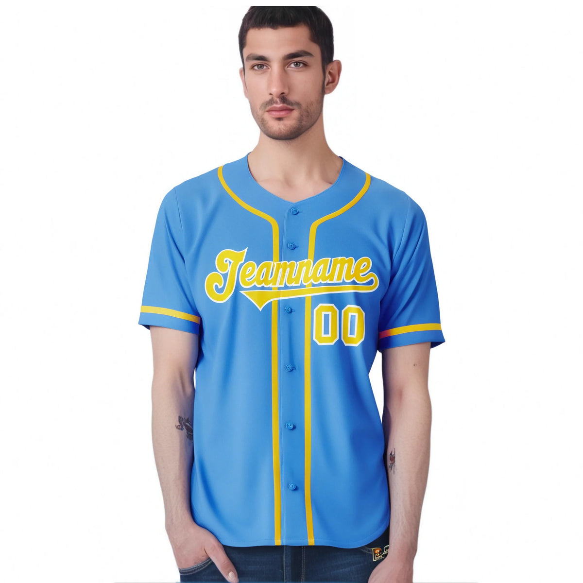 Custom Powder Blue Glod Classic Style Authentic Baseball Jersey