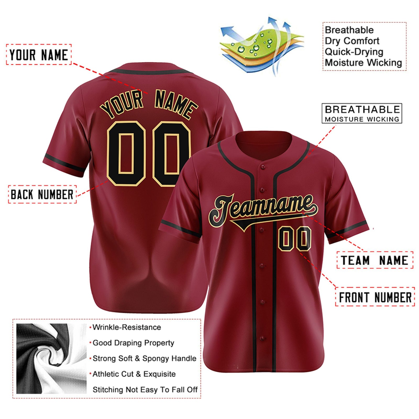 Custom Crimson Black Classic Style Authentic Baseball Jersey