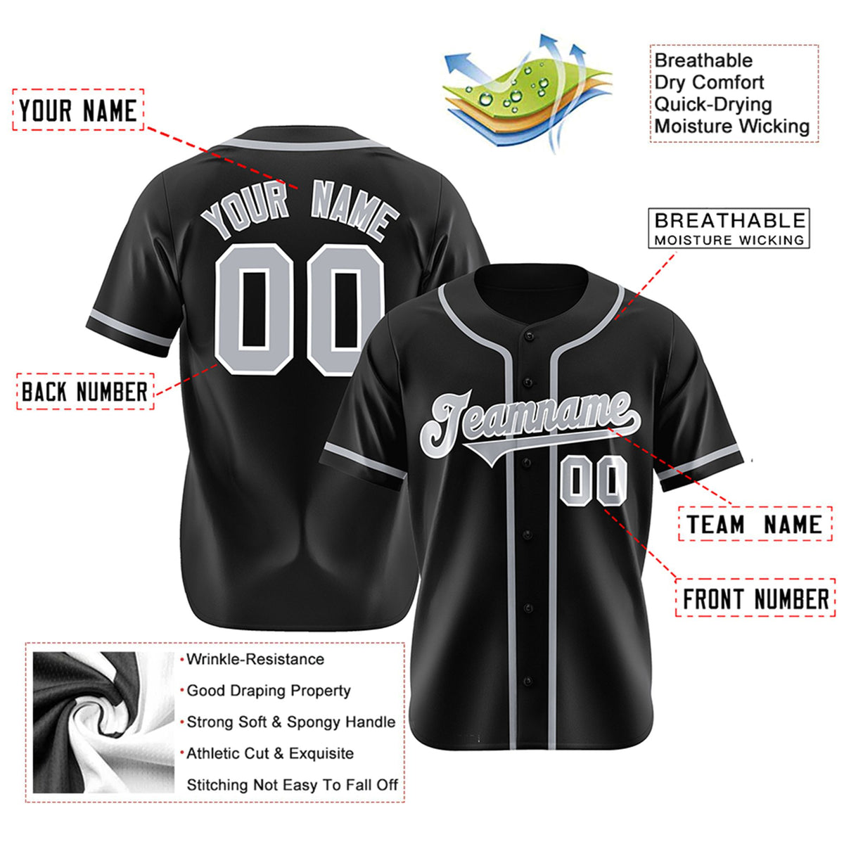 Custom Black Gray Classic Style Authentic Baseball Jersey