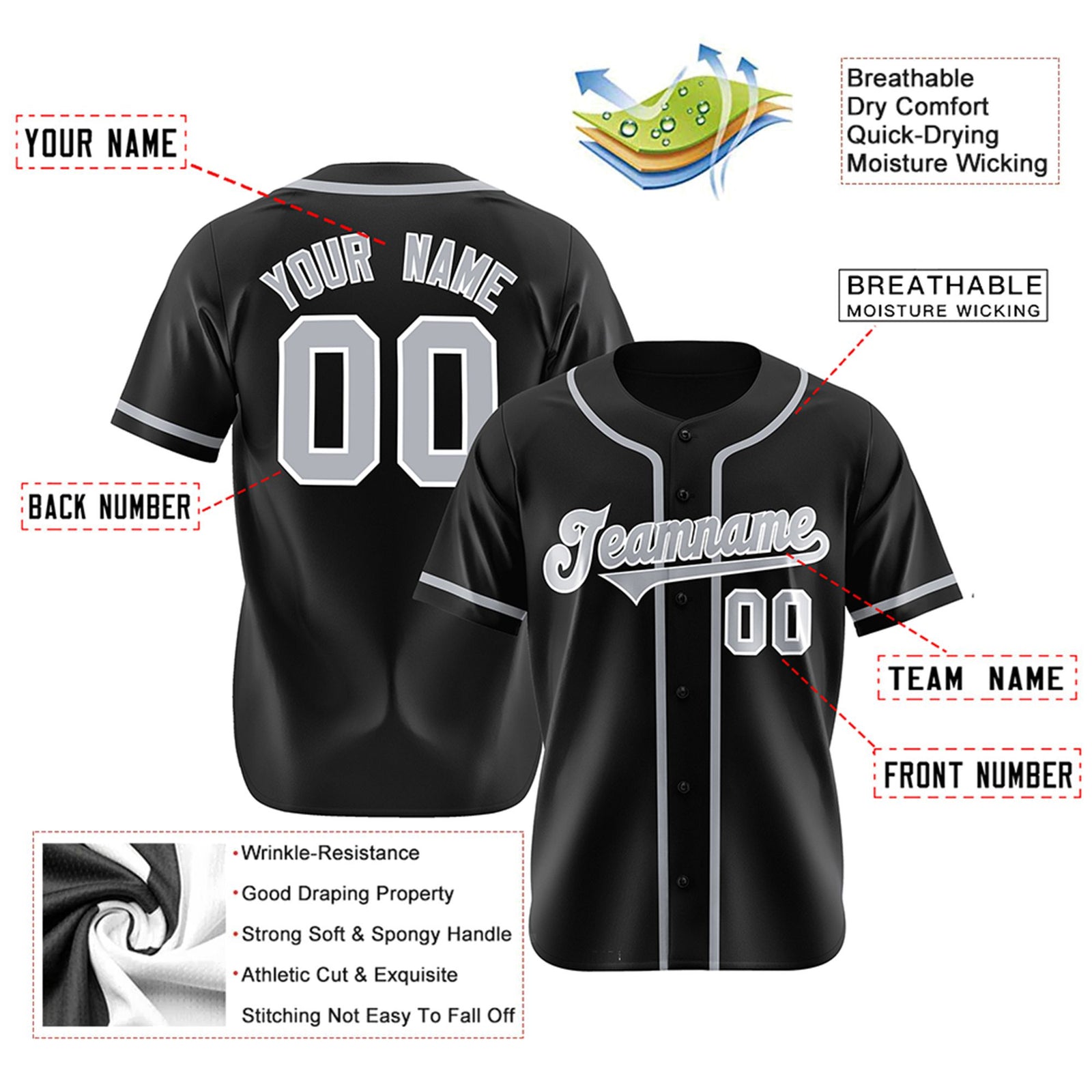 Custom Black Gray Classic Style Authentic Baseball Jersey