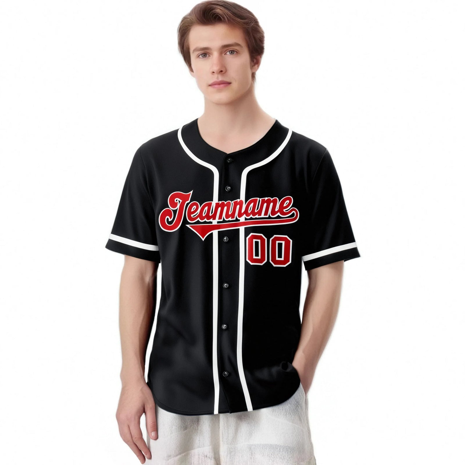 Custom Black Red-White Classic Style Authentic Baseball Jersey