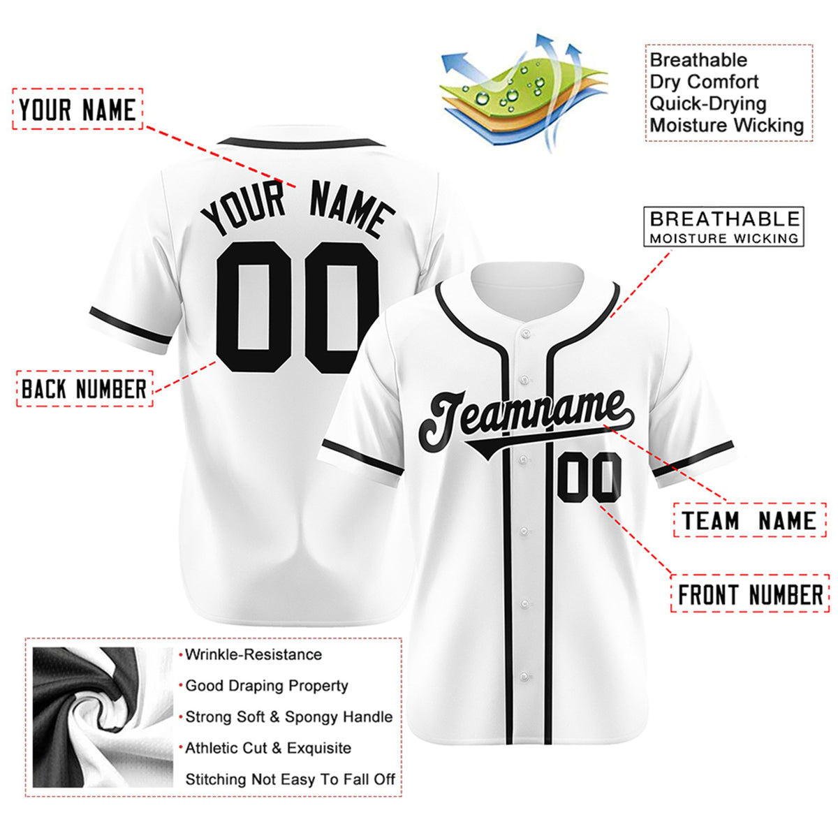 Custom White Black Classic Style Authentic Baseball Jersey