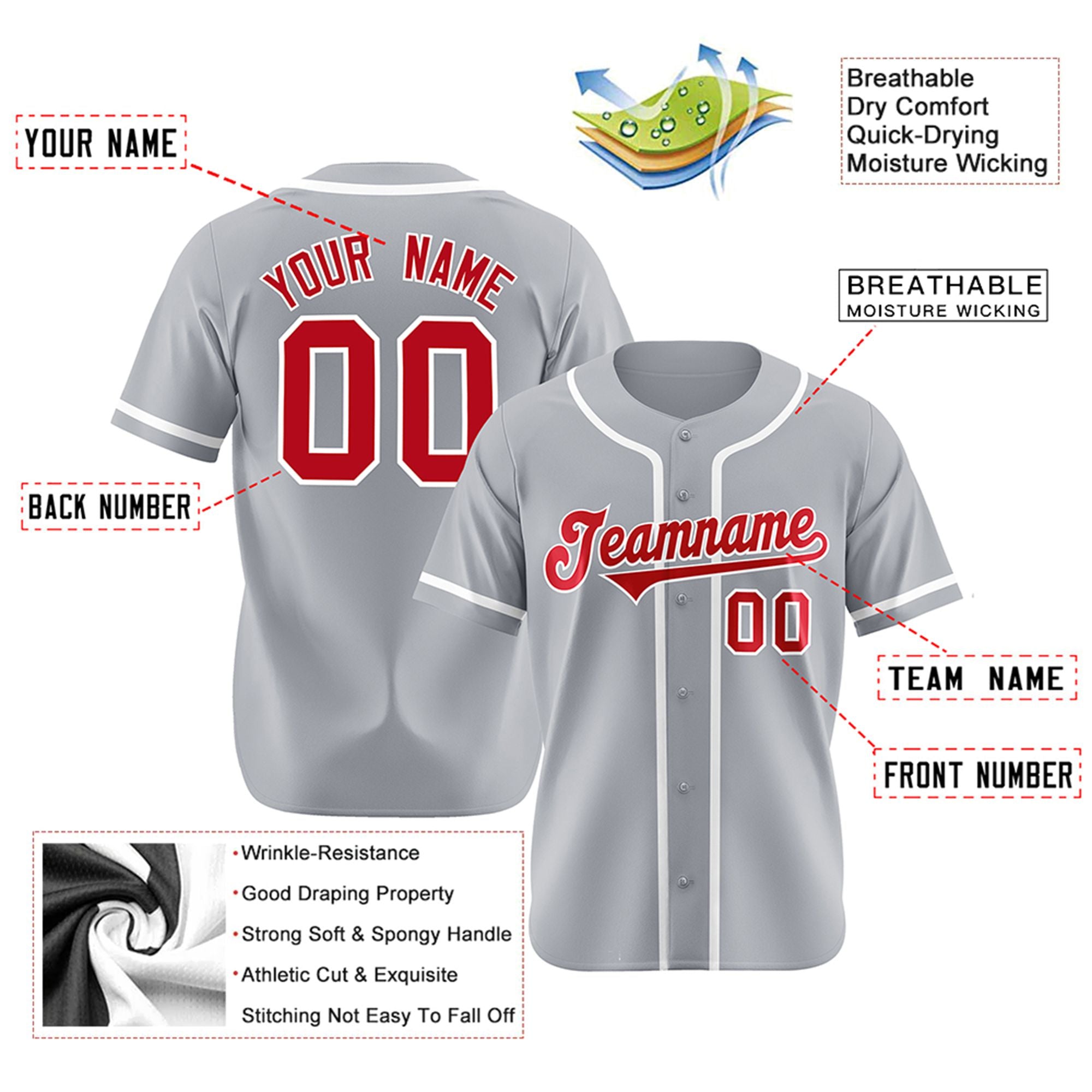 Custom Gray Red-White Classic Style Authentic Baseball Jersey