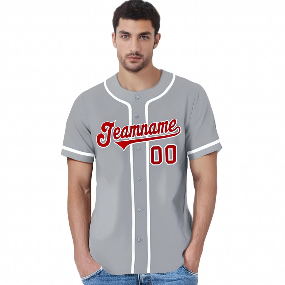 Custom Gray Red-White Classic Style Authentic Baseball Jersey