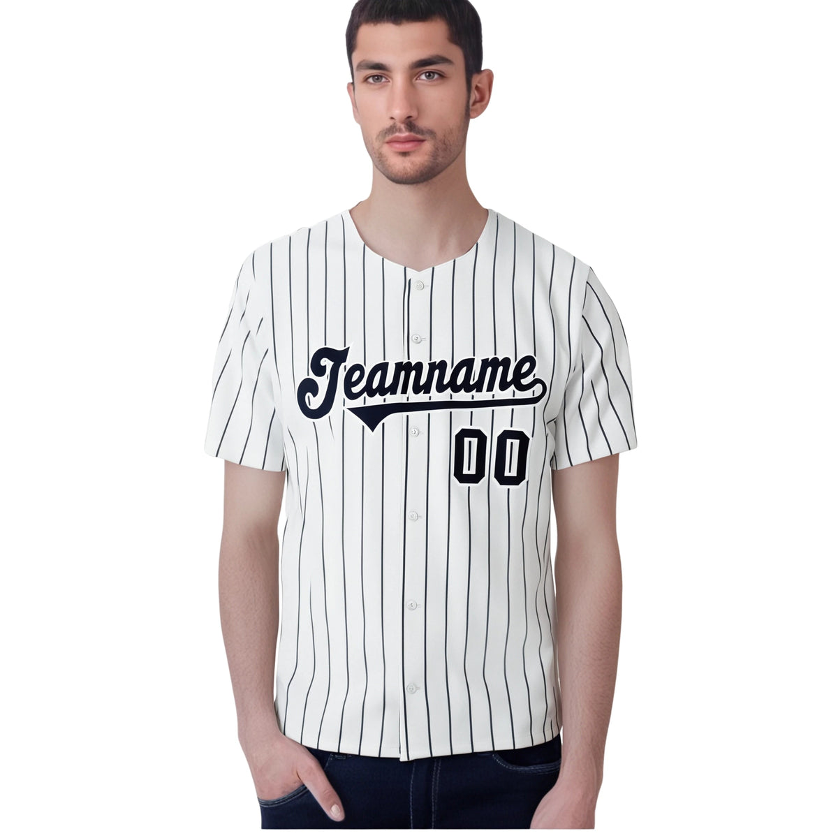 Custom White Navy Pinstripe Authentic Baseball Jersey